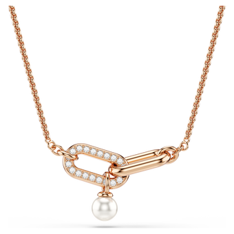 swarovski constella pendant  crystal pearl  round cut  white  rose gold tone plated