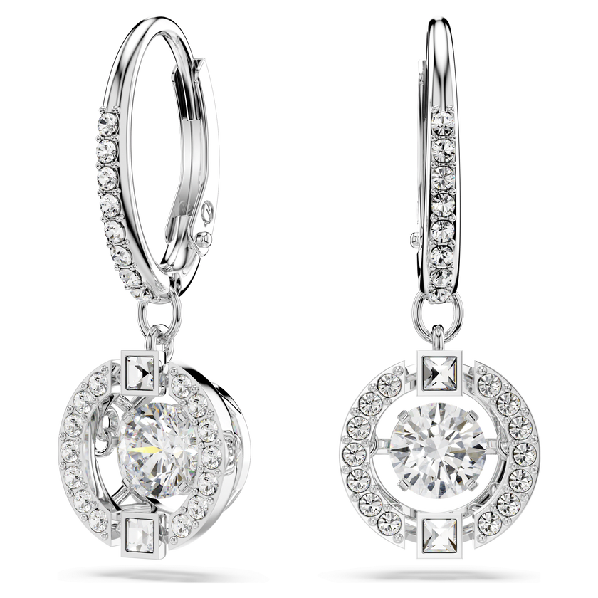 swarovski una drop earrings  round cut  white  rhodium plated