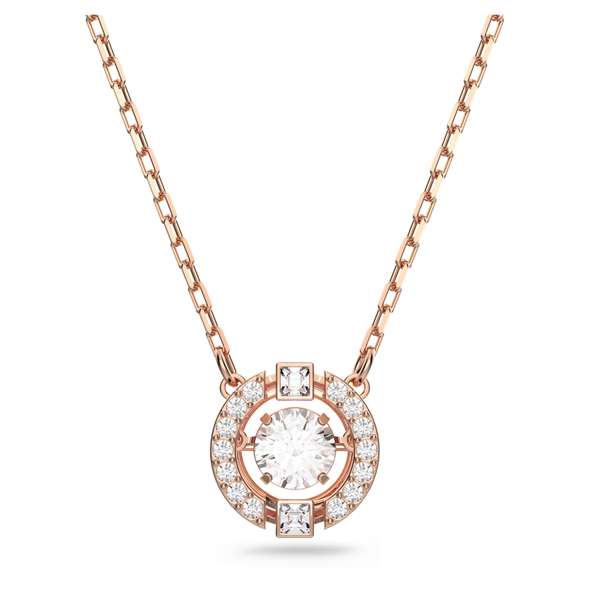 swarovski una necklace  round cut  white  18k rose gold finish