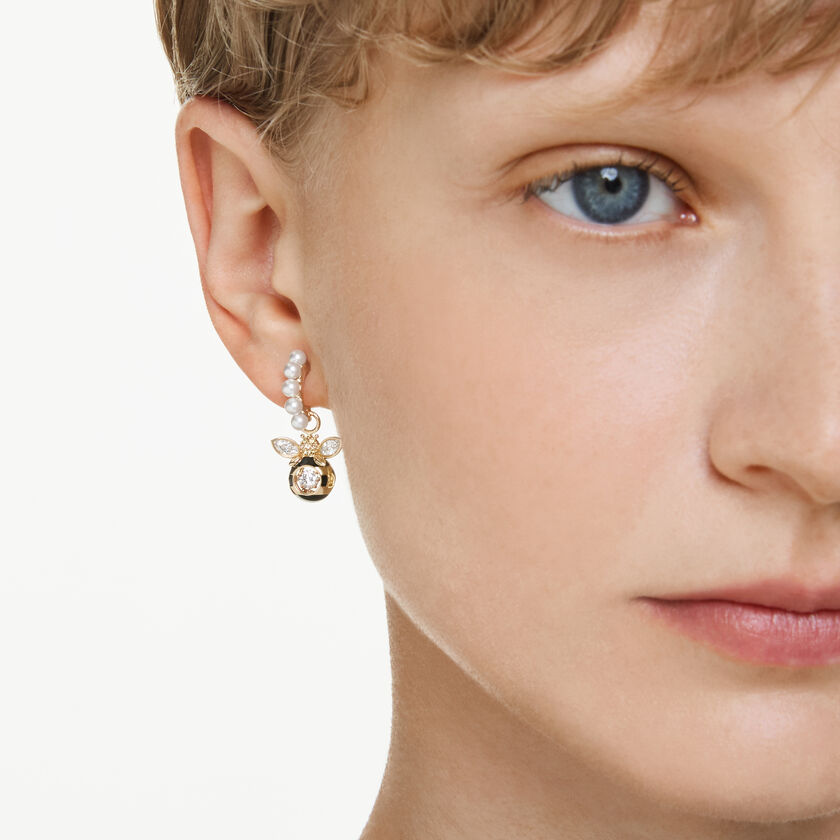 swarovski idyllia drop earrings  crystal pearl  mixed cuts  bee  multicolored  18k gold finish