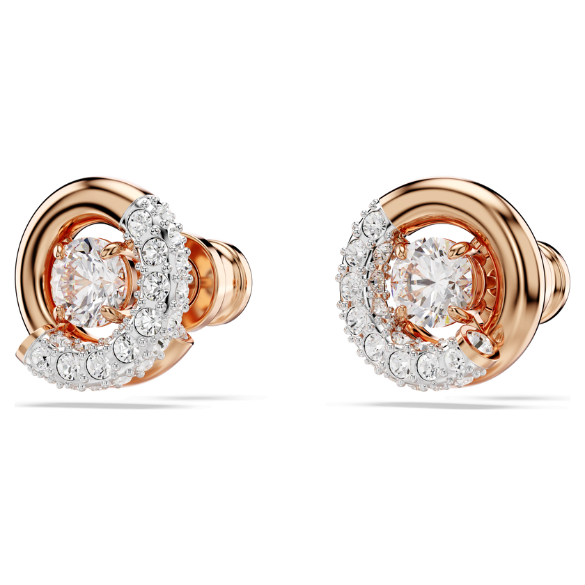 swarovski أقراط دبوسية dextera، قطع مستدير، لون أبيض، طلاء باللون الذهبي الوردي