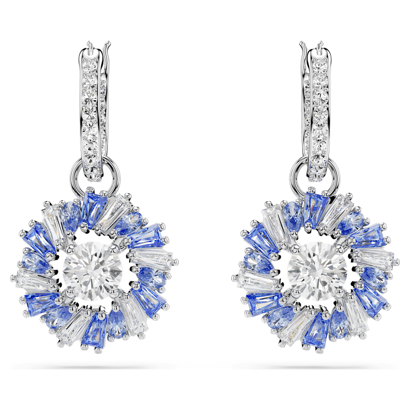 swarovski idyllia drop earrings  mixed cuts  flower  blue  rhodium plated