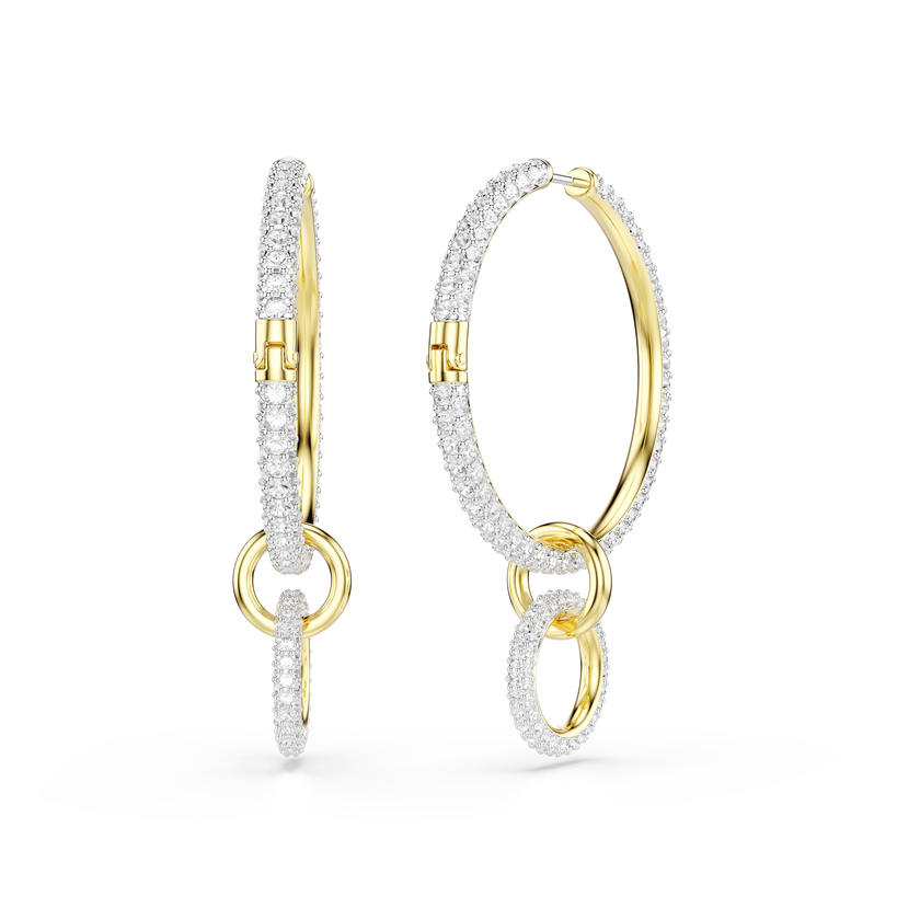 swarovski dextera hoop earrings  round cut  white  18k gold finish