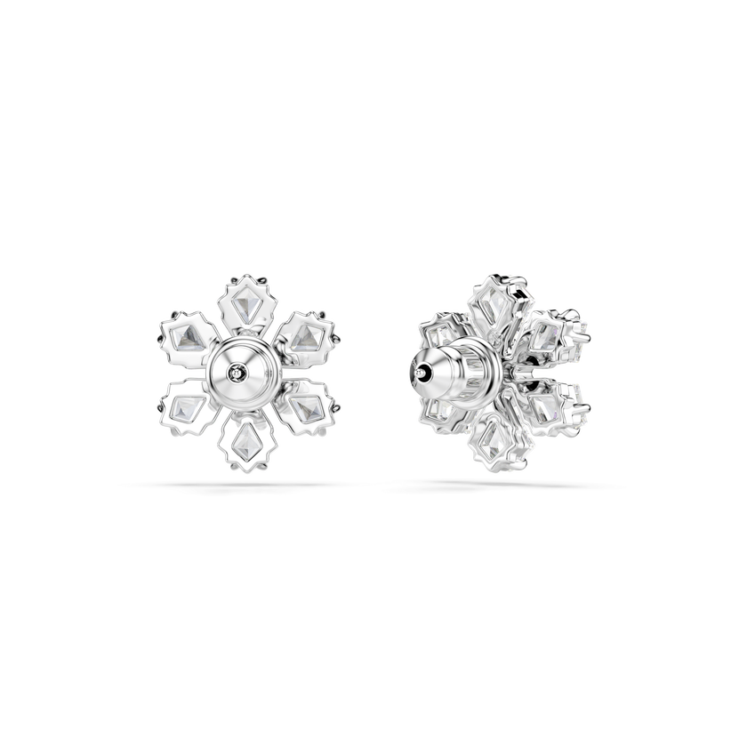 swarovski idyllia stud earrings  mixed cuts  snowflake  white  rhodium plated