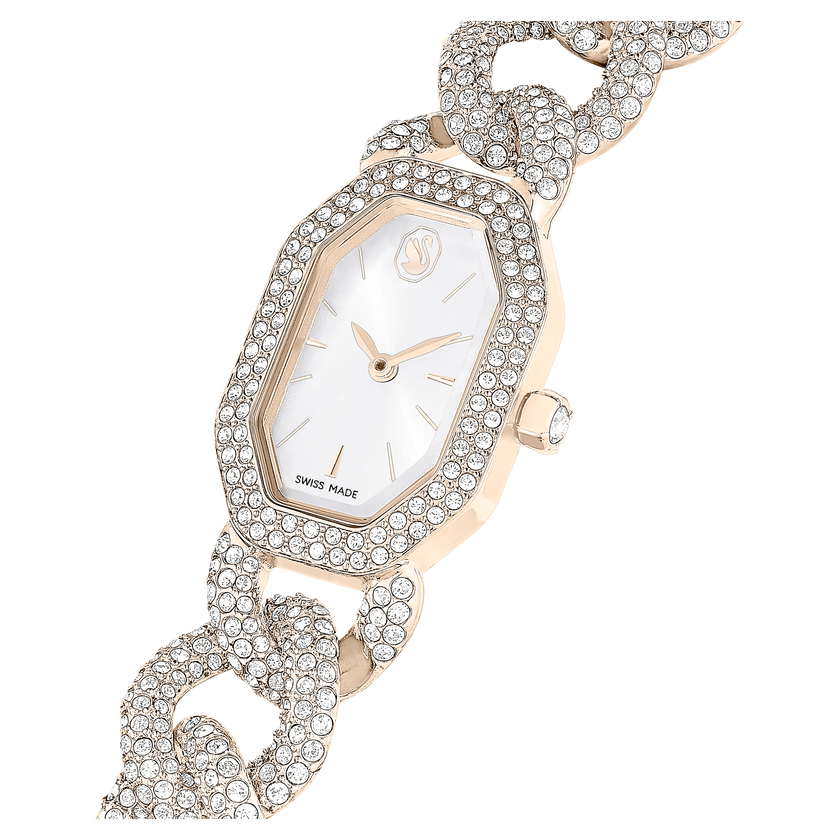 swarovski ساعة dextera chain، صناعة سويسرية، سوار كريستال، لون أبيض، لمسة نهائية بلون ذهبي شامبين