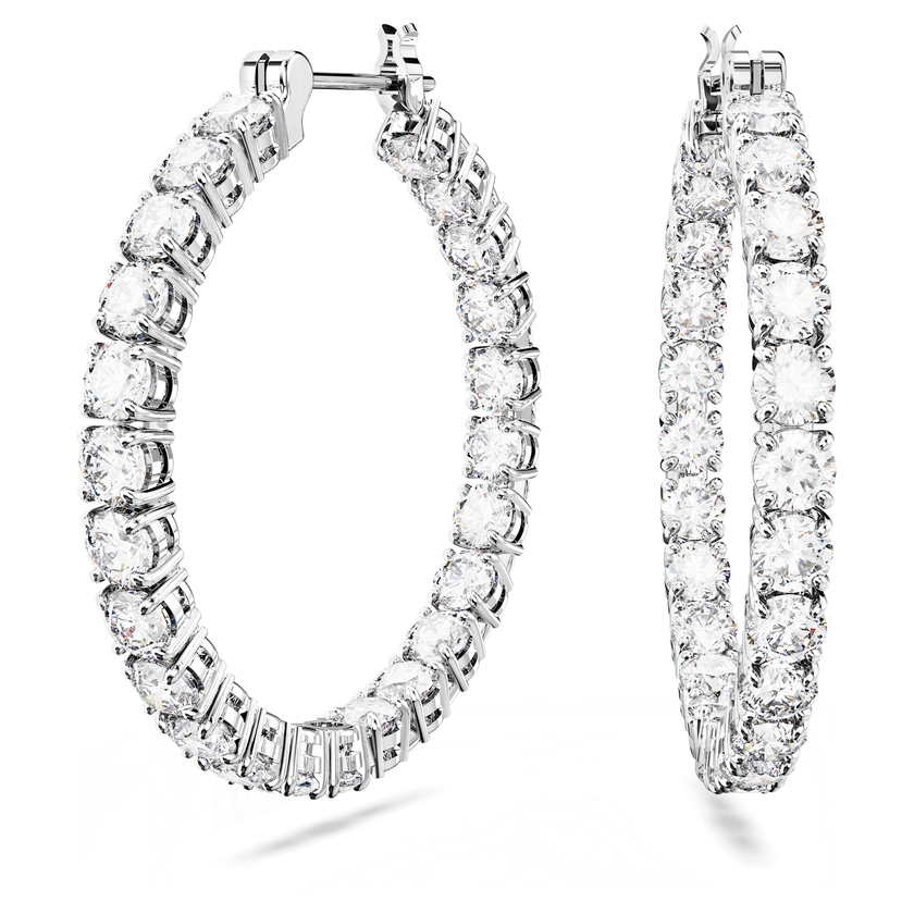 swarovski matrix hoop earrings  round cut  white  rhodium plated