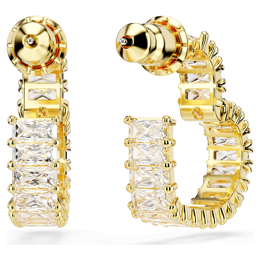 swarovski matrix hoop earrings  baguette cut  heart  small  white  gold tone plated