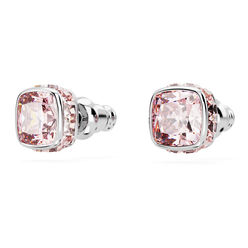swarovski أقراط دبوسية birthstone، قطع مربع، شهر يونيو، لون وردي، طلاء روديوم