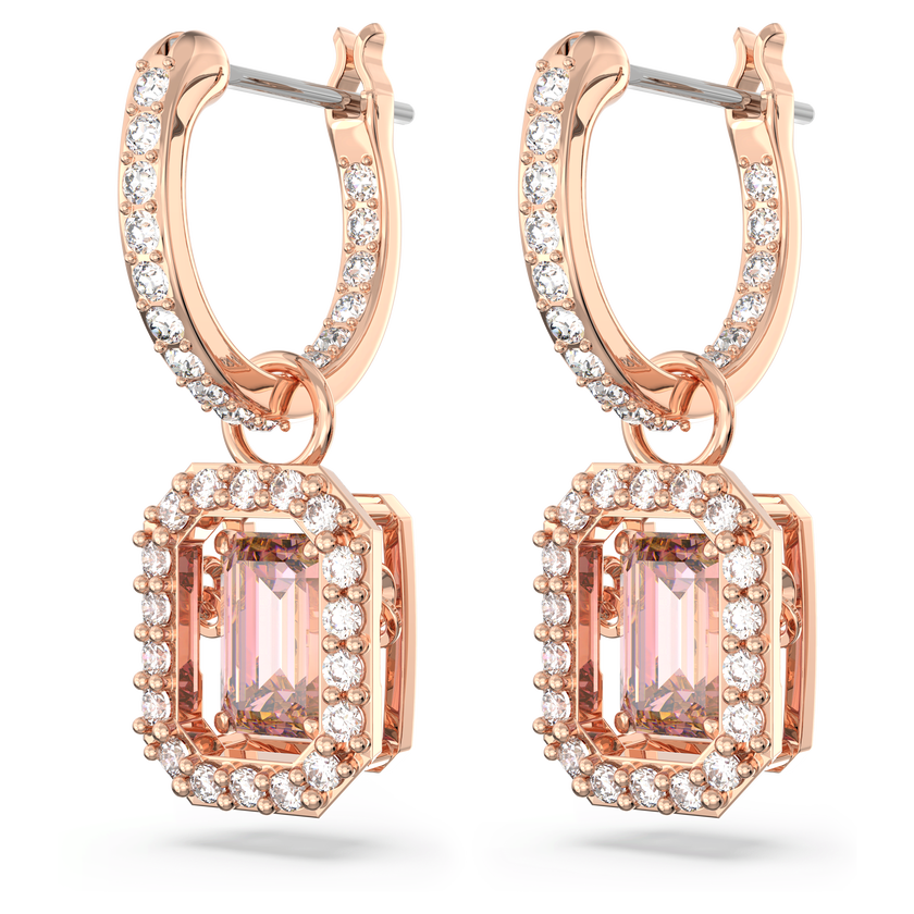 swarovski una drop earrings  octagon cut  pink  rose gold tone plated