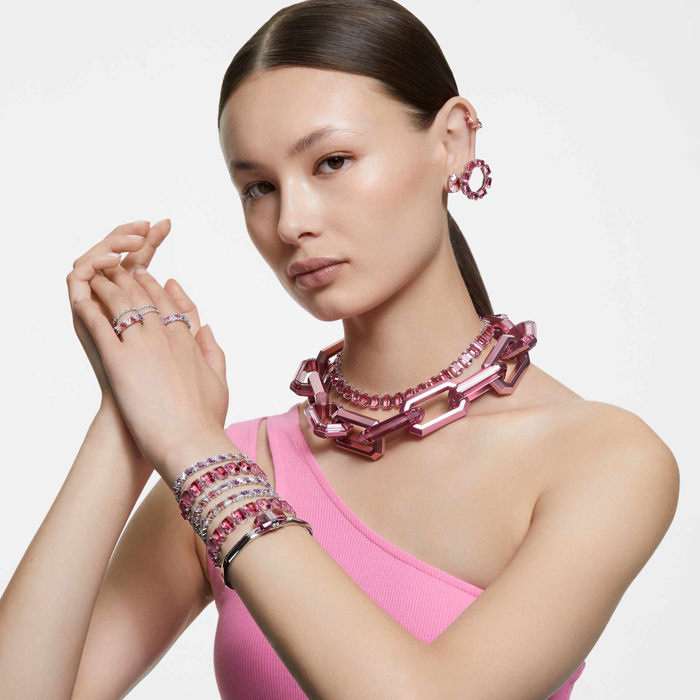 swarovski خاتم matrix vittore، قطع مستدير، لون أبيض، طلاء بلون فضي