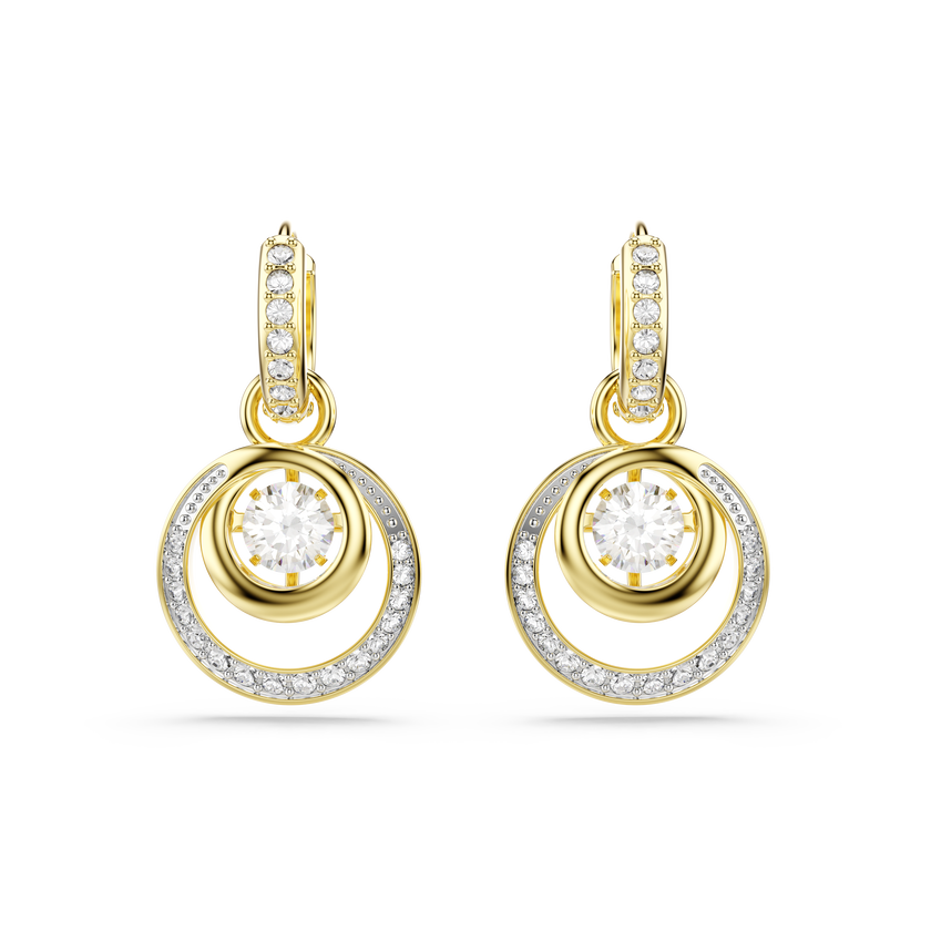 swarovski hyperbola drop earrings  round cut  white  gold tone plated