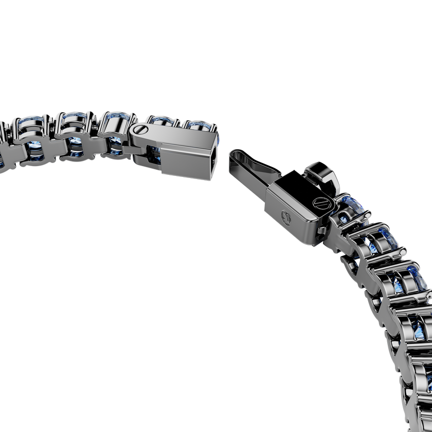 swarovski matrix tennis bracelet  round cut  blue  ruthenium plated