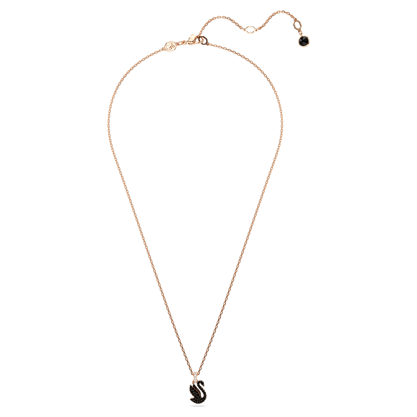 swarovski swan pendant  swan  small  black  rose gold tone plated