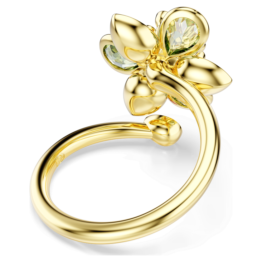 swarovski idyllia open ring  mixed cuts  flower  green  gold tone plated