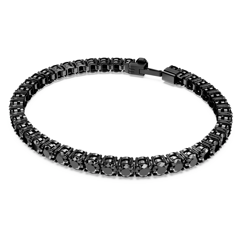 swarovski matrix tennis bracelet  round cut  black  ruthenium plated