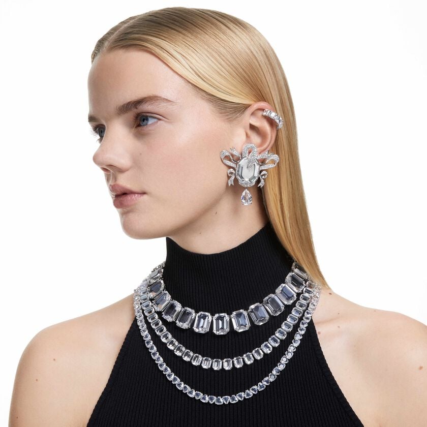 swarovski عقد millenia، دائري، مزدان بكريستالات مثمنة، لون أبيض، طلاء روديوم