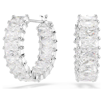 swarovski أقراط حلقية matrix، قطع باغيت، لون أبيض، طلاء روديوم