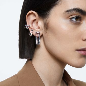 Mesmera clip earring, Single, Baguette cut crystal, White, Rhodium plated swarovski mesmera clip earring  single  baguette cut crystal  white  rhodium plated