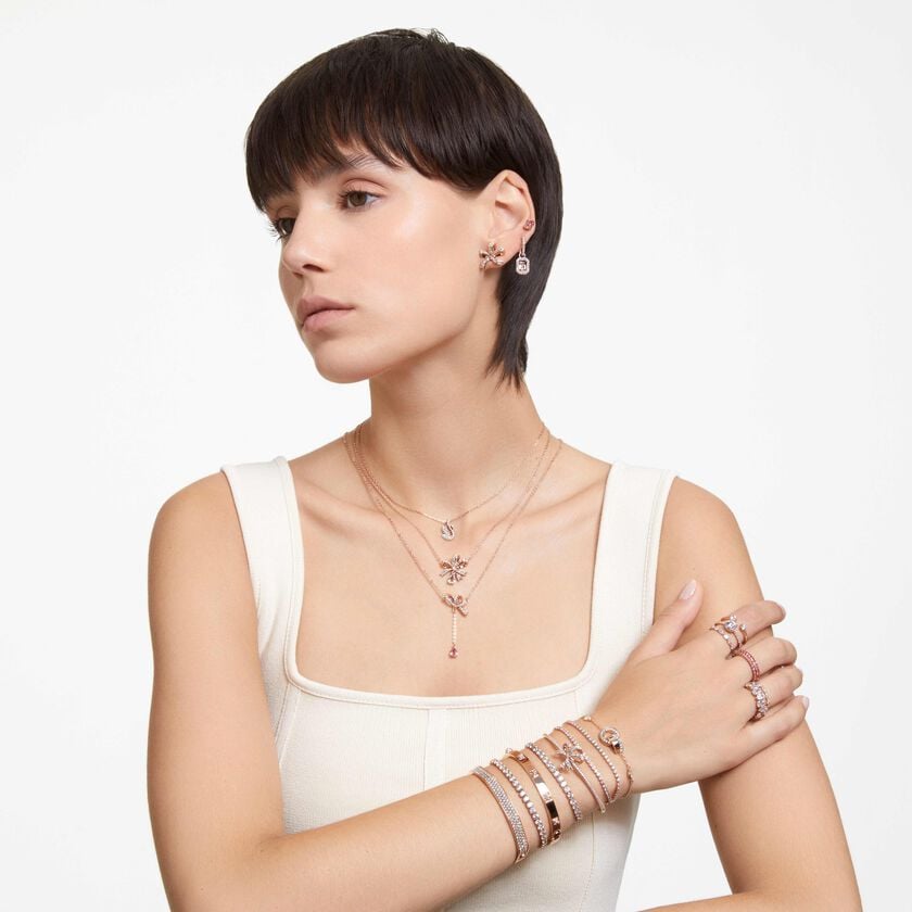 swarovski خاتم matrix، قطع باغيت، لون وردي، طلاء بلون ذهبي وردي