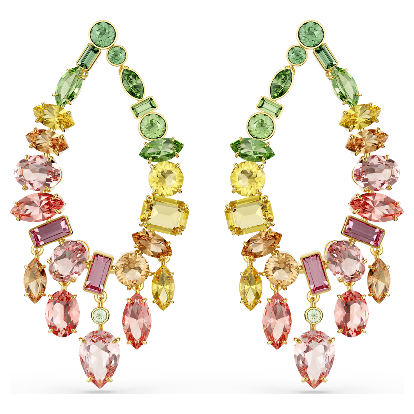 swarovski gema drop earrings  mixed cuts  chandelier  multicolored  gold tone plated
