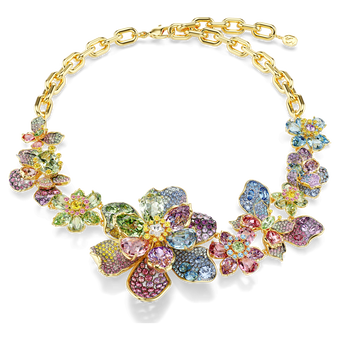 swarovski idyllia necklace  mixed cuts  pav   flower  multicolored  gold tone plated