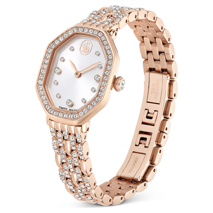 swarovski dextera octagon watch  swiss made  metal bracelet  gold tone  rose gold tone finish