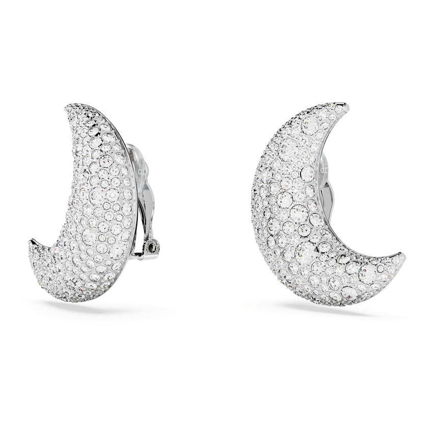 swarovski sublima clip earrings  moon  white  rhodium plated