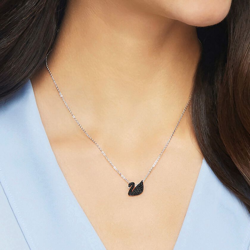 swarovski swan pendant  swan  small  black  rhodium plated