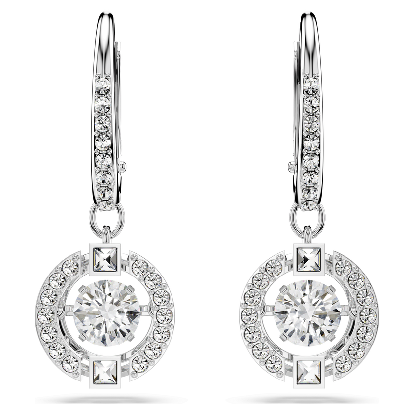 swarovski una drop earrings  round cut  white  rhodium plated