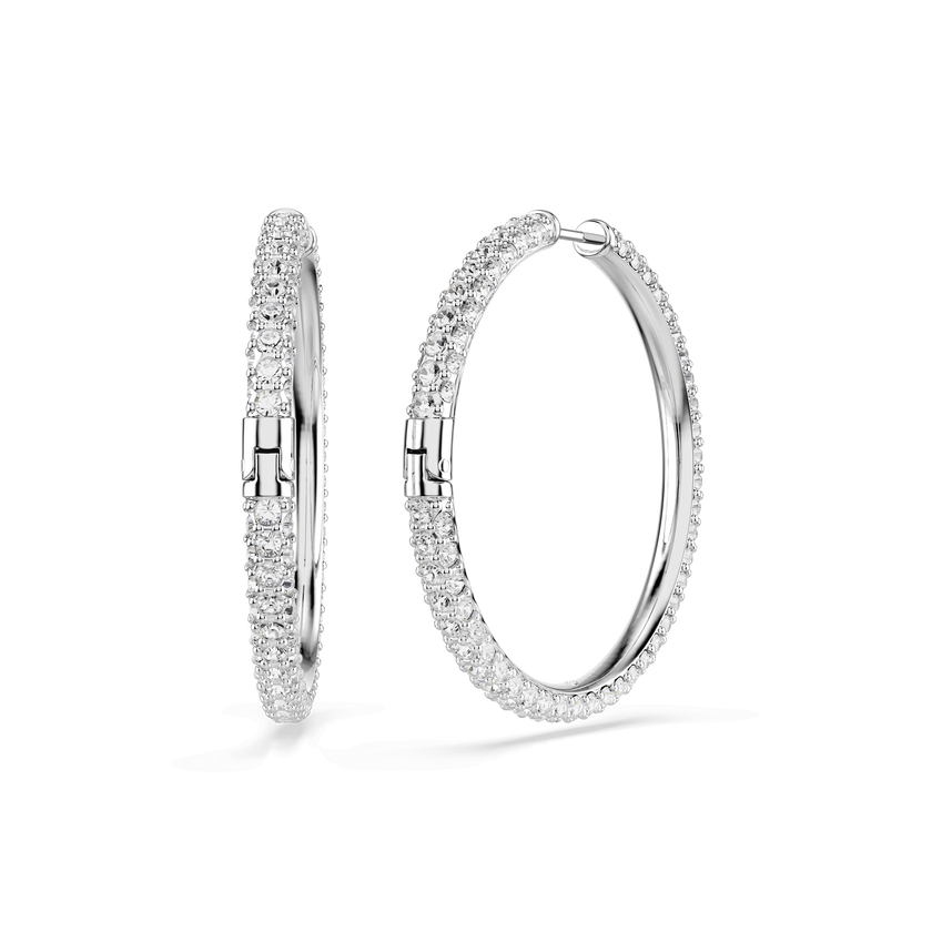 swarovski dextera hoop earrings  round cut  white  rhodium plated