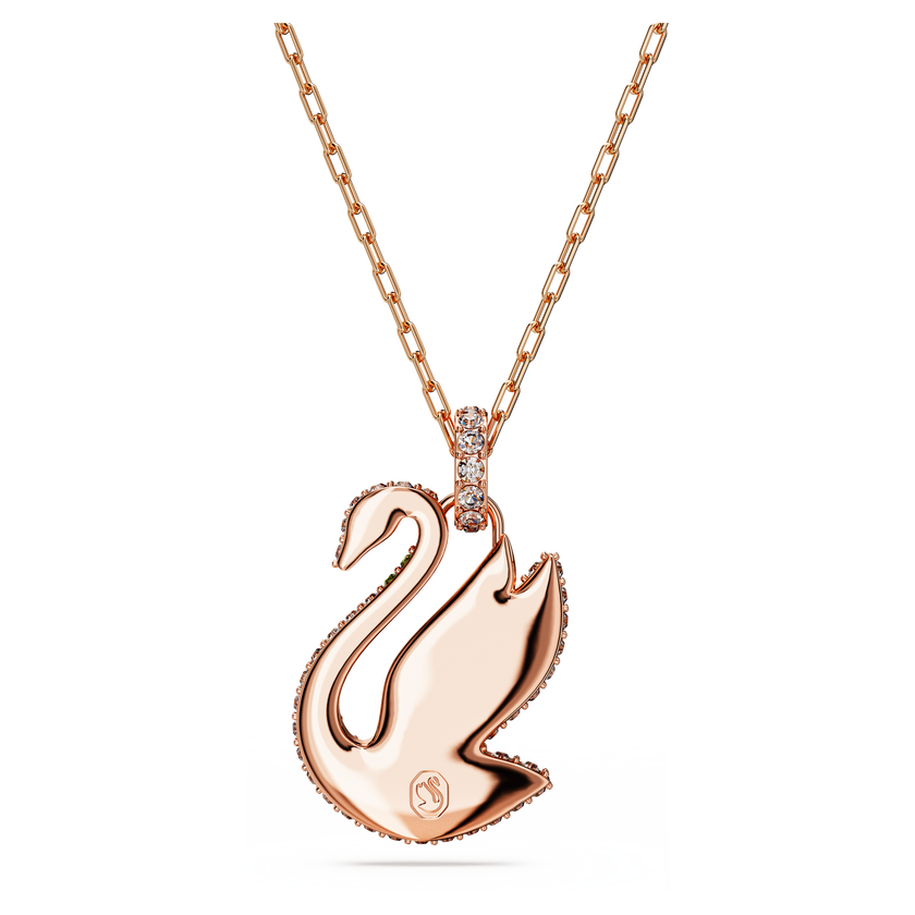 swarovski swan pendant  swan  medium  green  rose gold tone plated