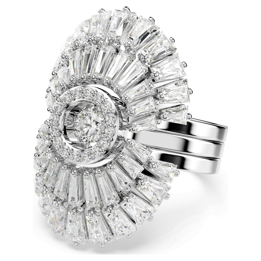 swarovski خاتم idyllia، طقم مكون من 3 قطع، قطع متنوع، على شكل صدفة، لون أبيض، طلاء روديوم