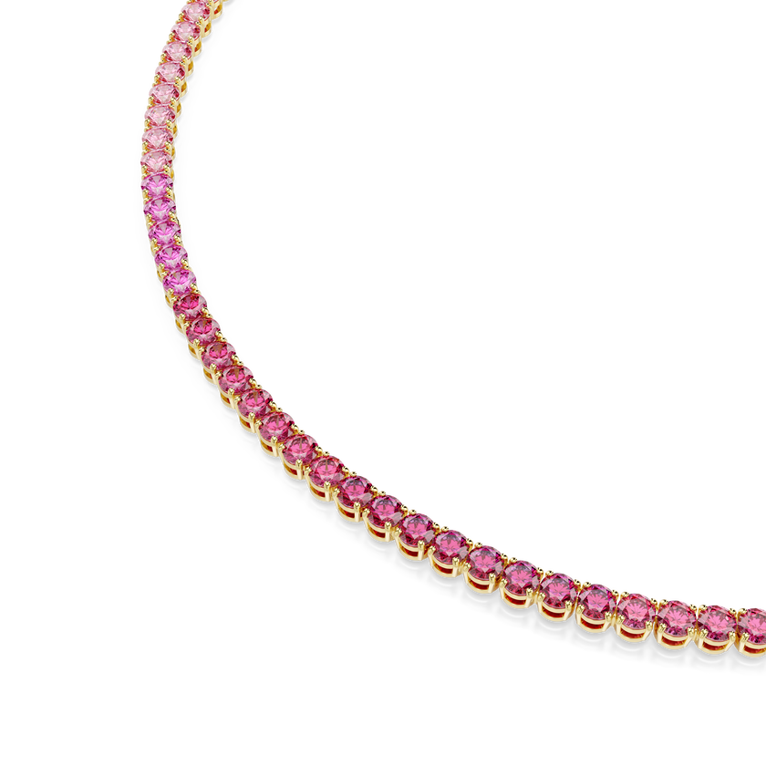 swarovski matrix tennis necklace  round cut  pink  18k gold finish