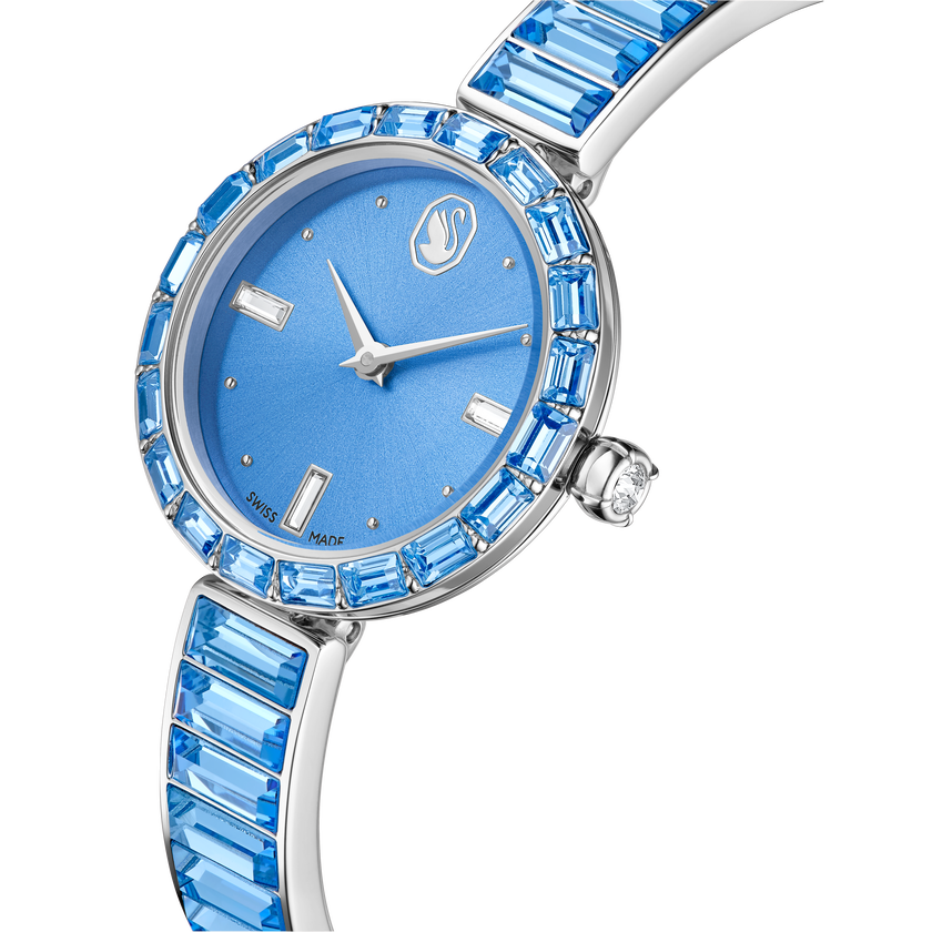 swarovski matrix bangle watch  swiss made  crystal bracelet  blue  stainless steel