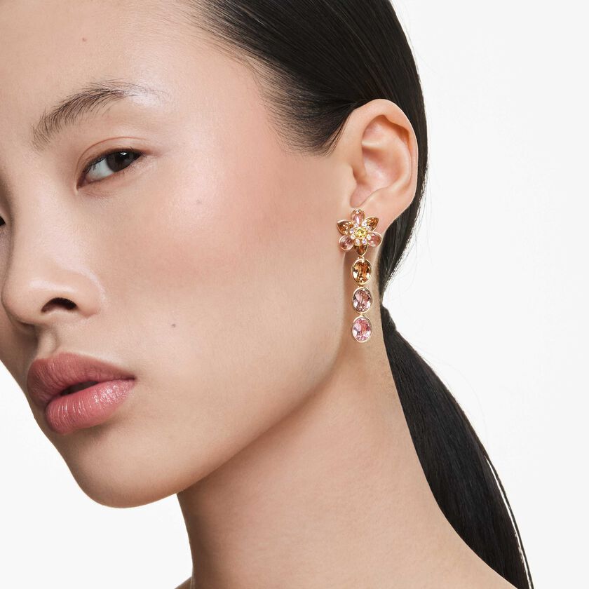 swarovski أقراط متدلية idyllia، قطع متنوع، شكل زهرة، ألوان متعددة، طلاء باللون الذهبي