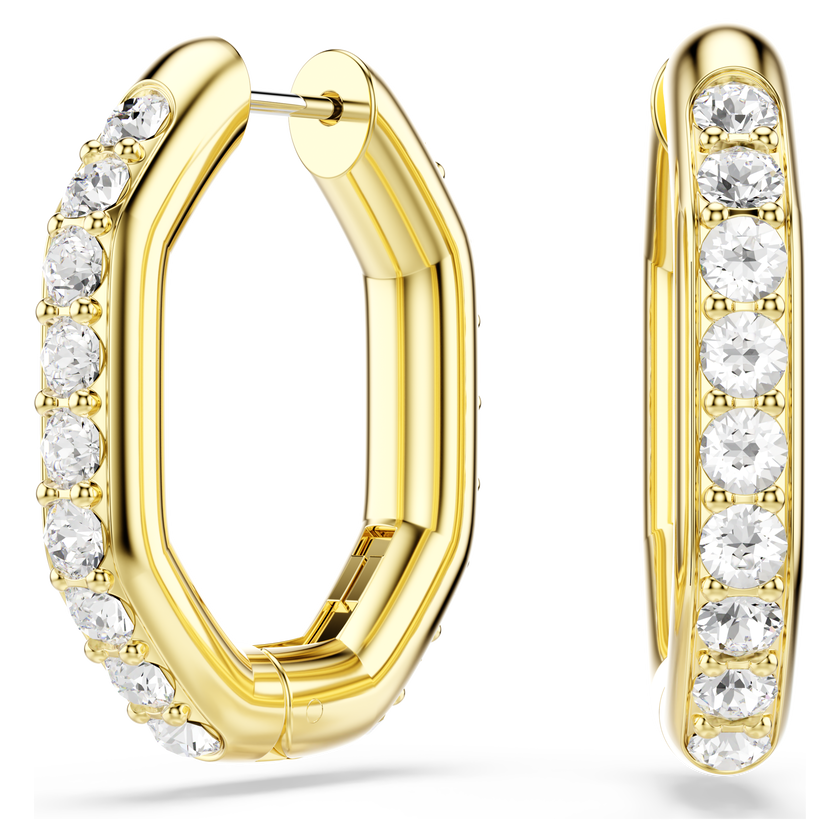 swarovski dextera hoop earrings  octagon shape  round cut  white  gold tone plated