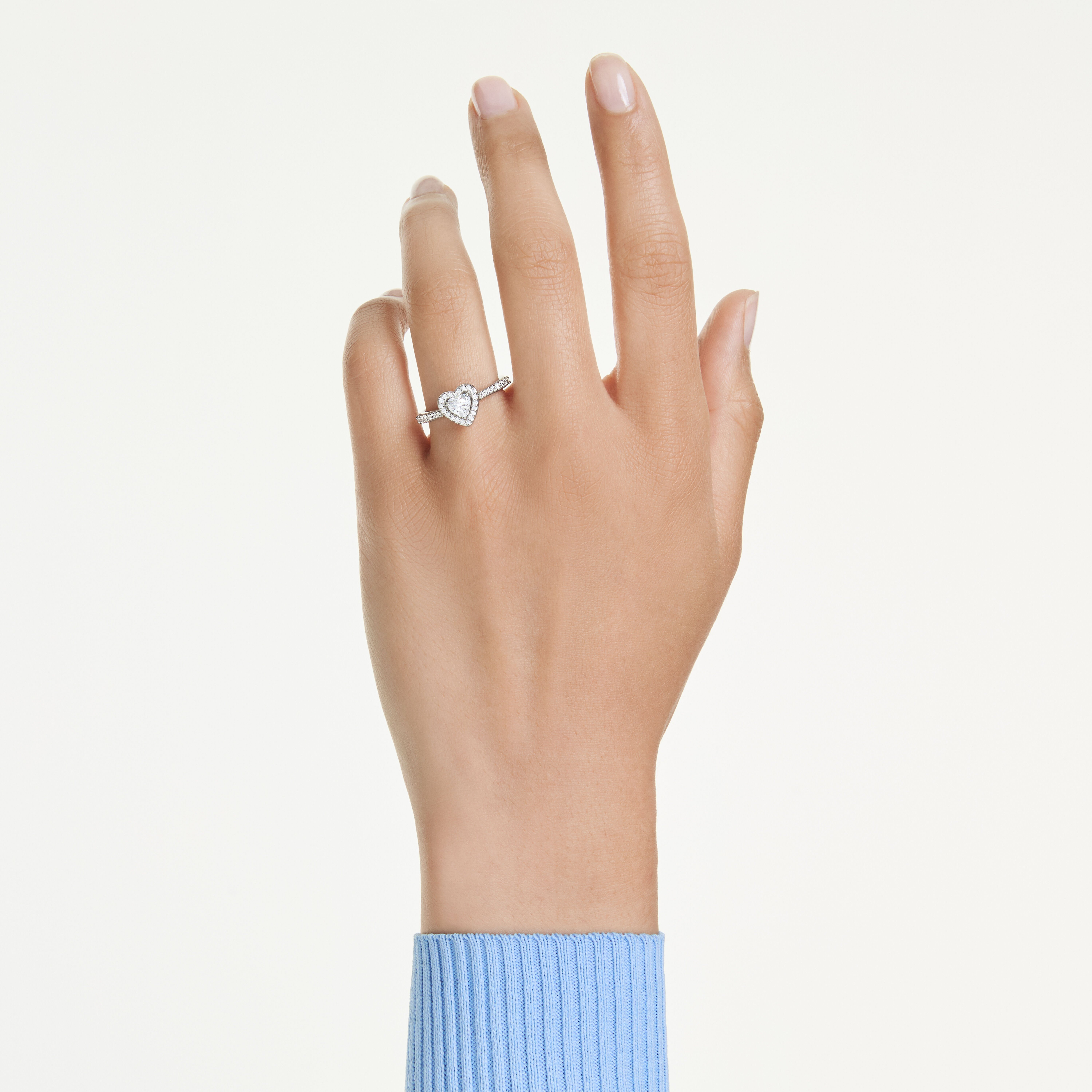 swarovski خاتم موتيف una angelic، قطع متنوع، شكل قلب، لون أبيض، طلاء روديوم