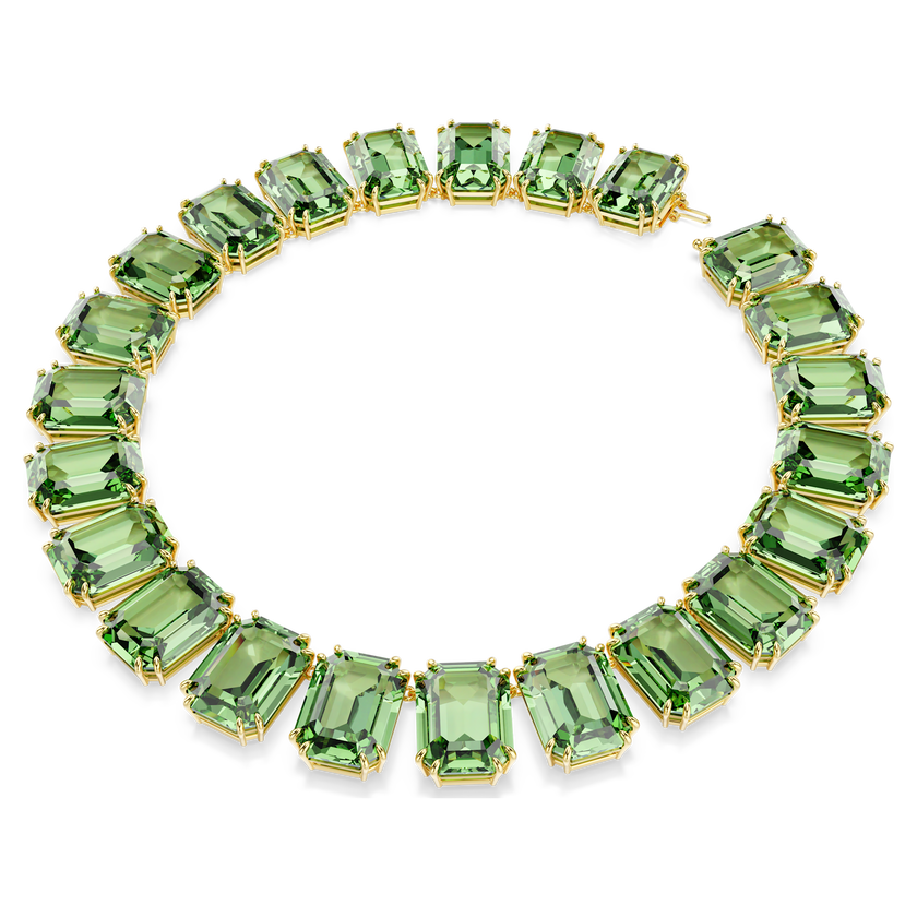 swarovski millenia necklace  oversized crystals  octagon cut  green  18k gold finish