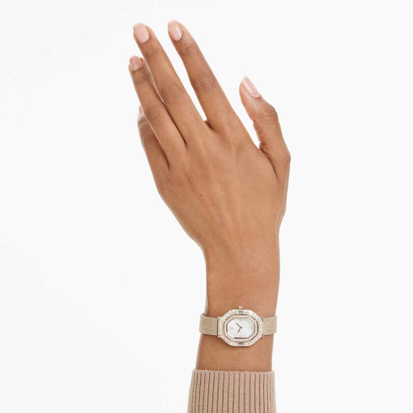 swarovski matrix octagon watch  metal bracelet  gold tone  champagne gold tone finish