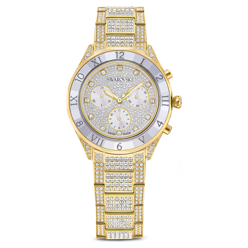 swarovski dextera lux watch  swiss made  metal bracelet  gold tone  gold tone finish