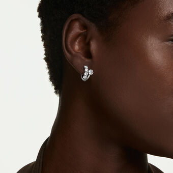 swarovski matrix hoop earrings  round cut  white  rhodium plated