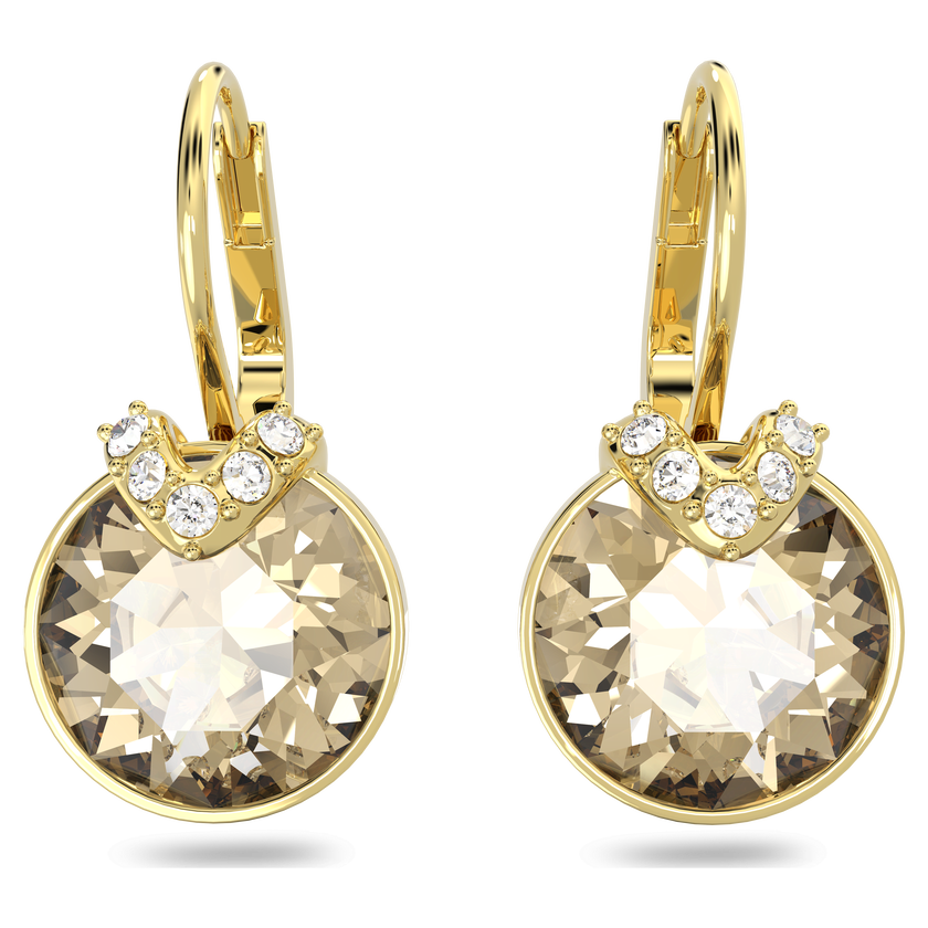 swarovski bella v drop earrings  round cut  gold tone  gold tone plated