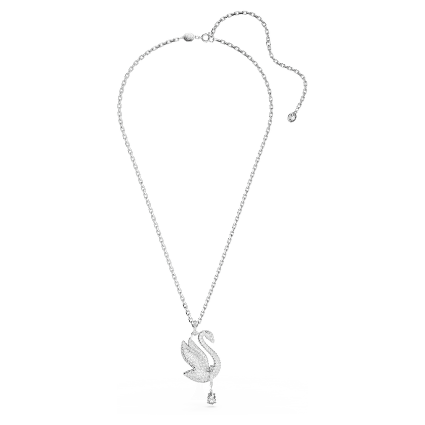 swarovski swan necklace  swan  long  white  rhodium plated