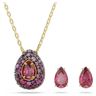 swarovski طقم sublima، طقم من قطعتين، قطع على شكل كمثرى، لون أحمر، لمسة نهائية من الذهب عيار 18 قيراط