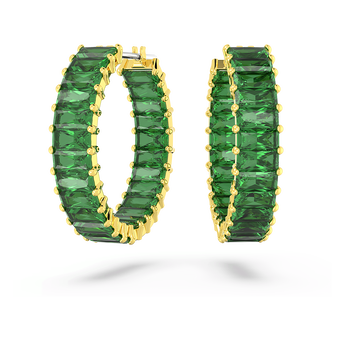 swarovski matrix hoop earrings  baguette cut  green  gold tone plated