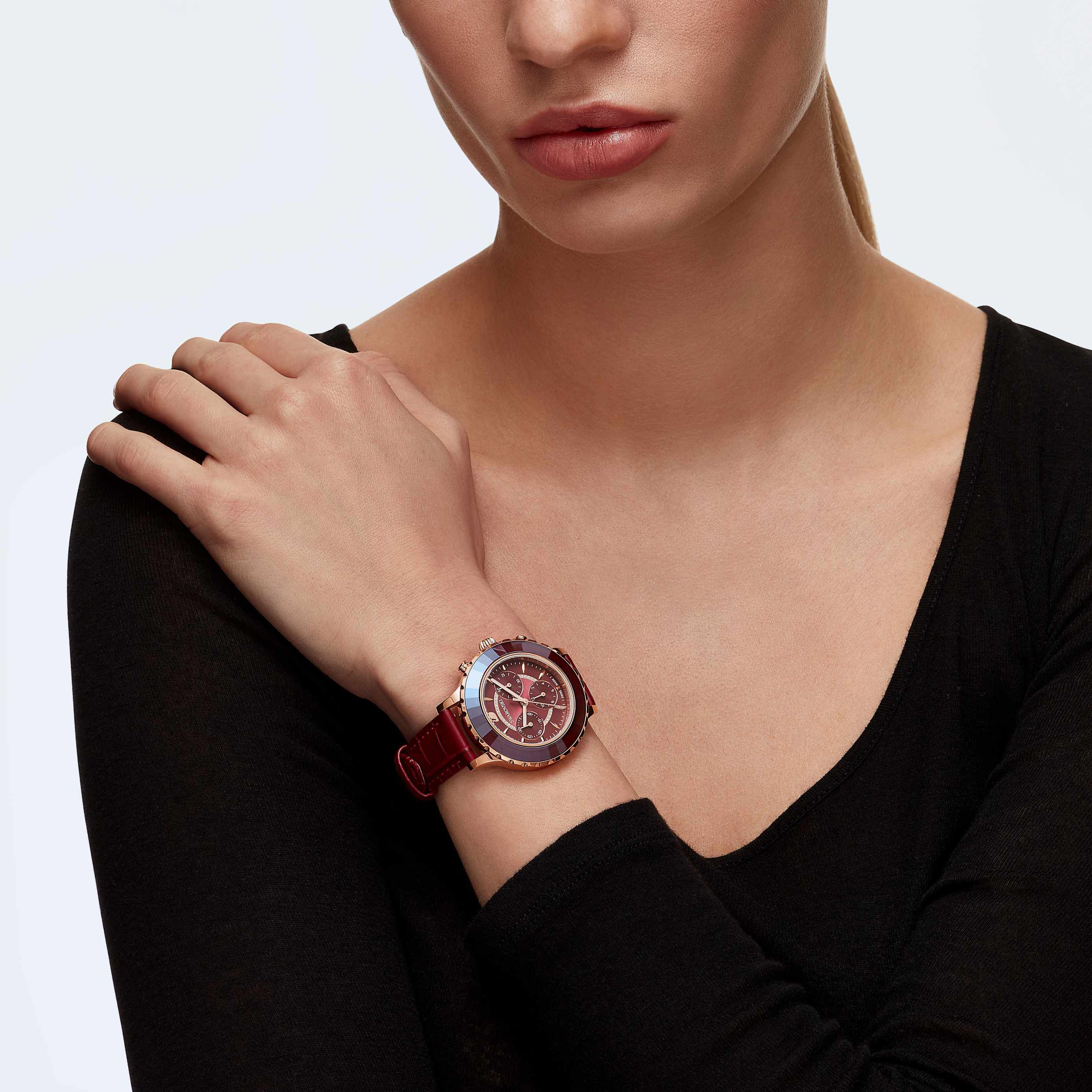 Buy Swarovski Octea Lux Chrono Watch, Leather strap, Red