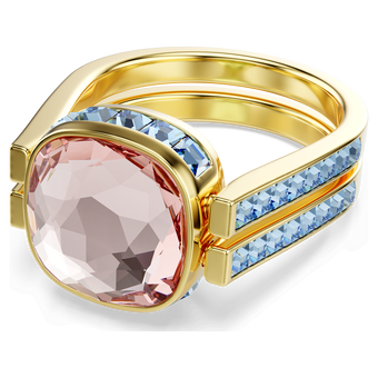 swarovski chroma ring  cushion cut  multicolored  gold tone plated