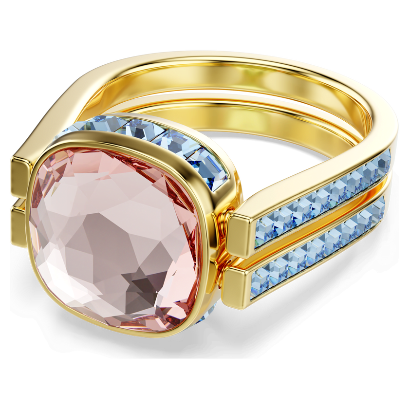swarovski chroma ring  cushion cut  multicolored  gold tone plated