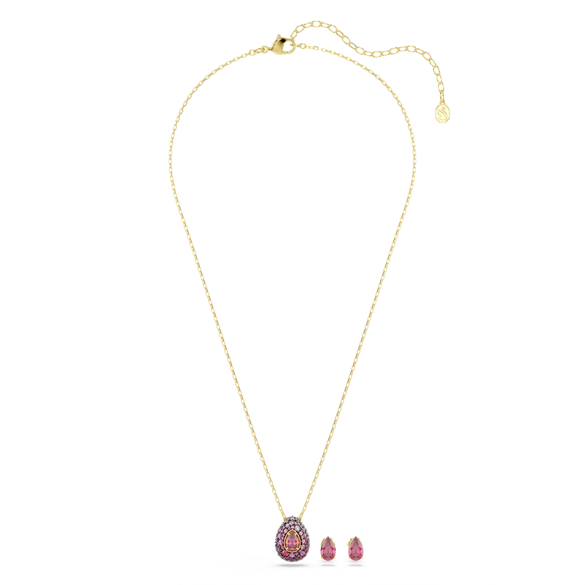 swarovski طقم sublima، طقم من قطعتين، قطع على شكل كمثرى، لون أحمر، لمسة نهائية من الذهب عيار 18 قيراط