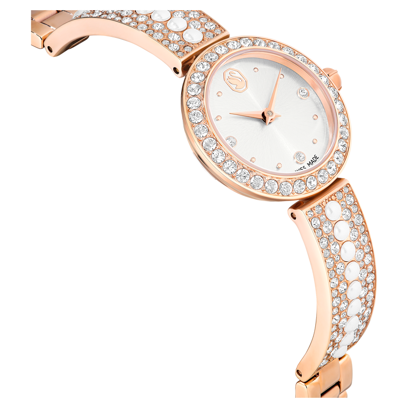 swarovski matrix pearl bangle bangle watch  swiss made  crystal bracelet  white  rose gold tone finish